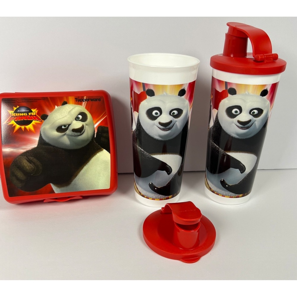 Tupperware Kung Fu Panda Kids Lunch Set Sandwich Keeper #3752,  2  Tumbler #5107